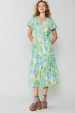Current Air Abstract Floral Printed Midi Dress YELLOWMULTI Online