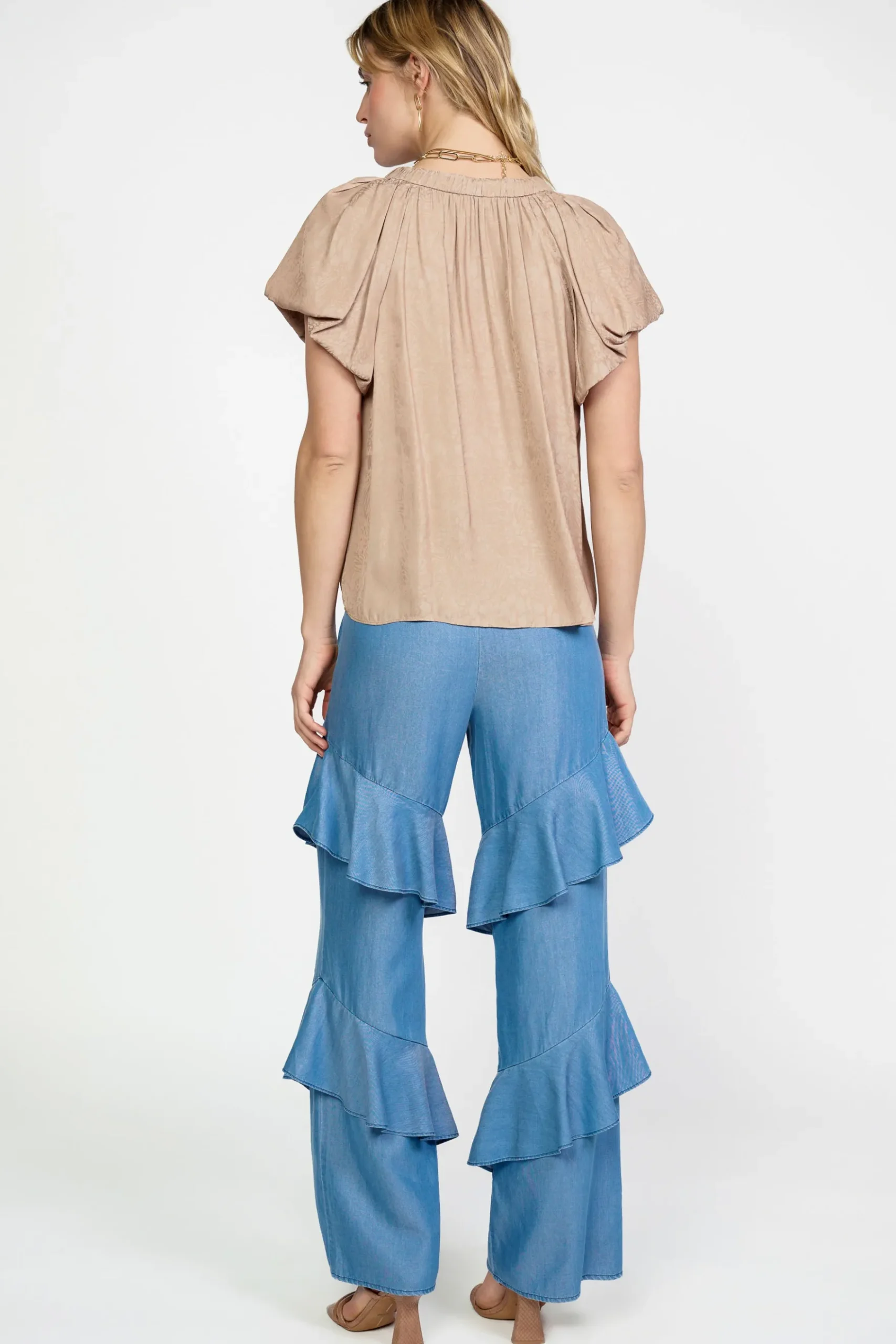 Current Air Abstract Jacquard Tieneck Blouse SANDYTAUPE Sale