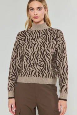 Current Air Abstract Mock Neck Sweater BROWN Clearance