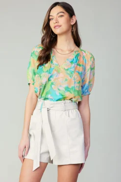 Current Air Abstract Split Neck Blouse GREENORANGE Fashion