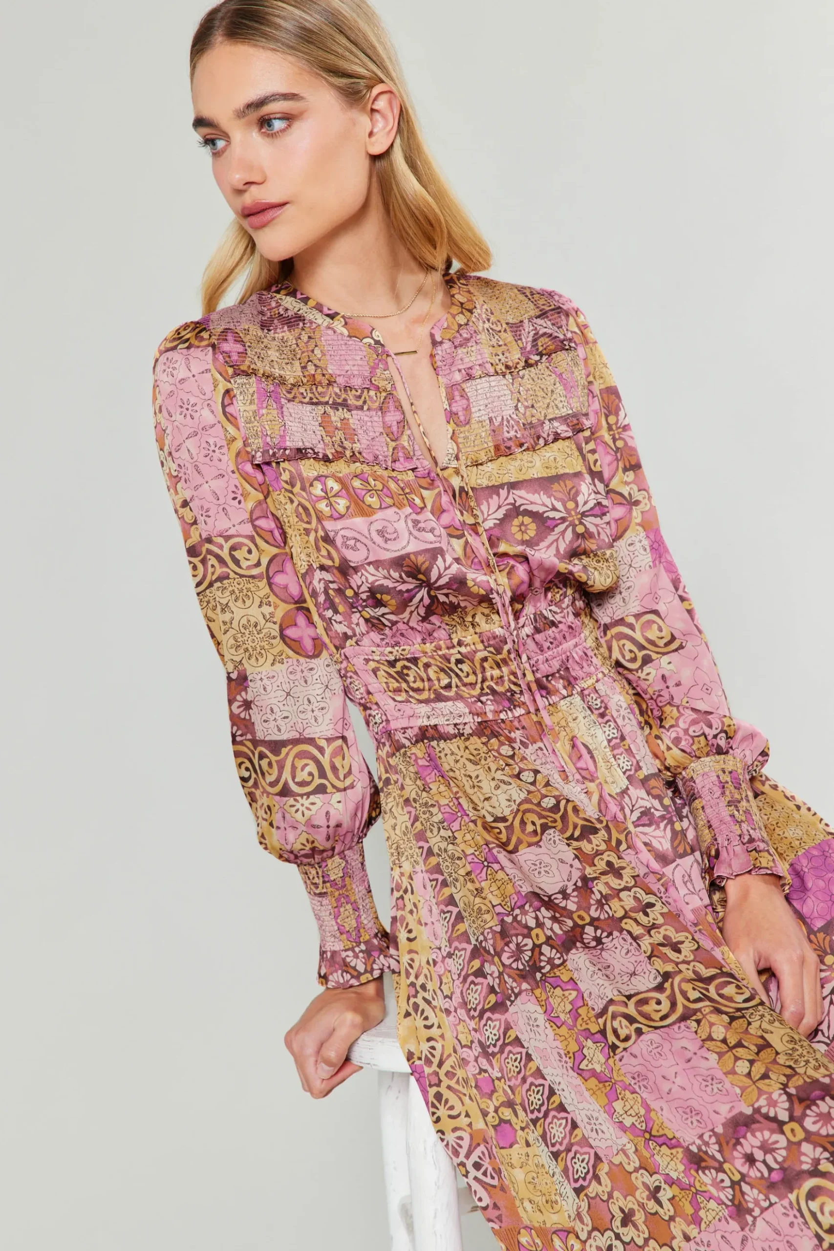 Current Air Aida Quilted Pattern Midi Dress PINKMLT Online