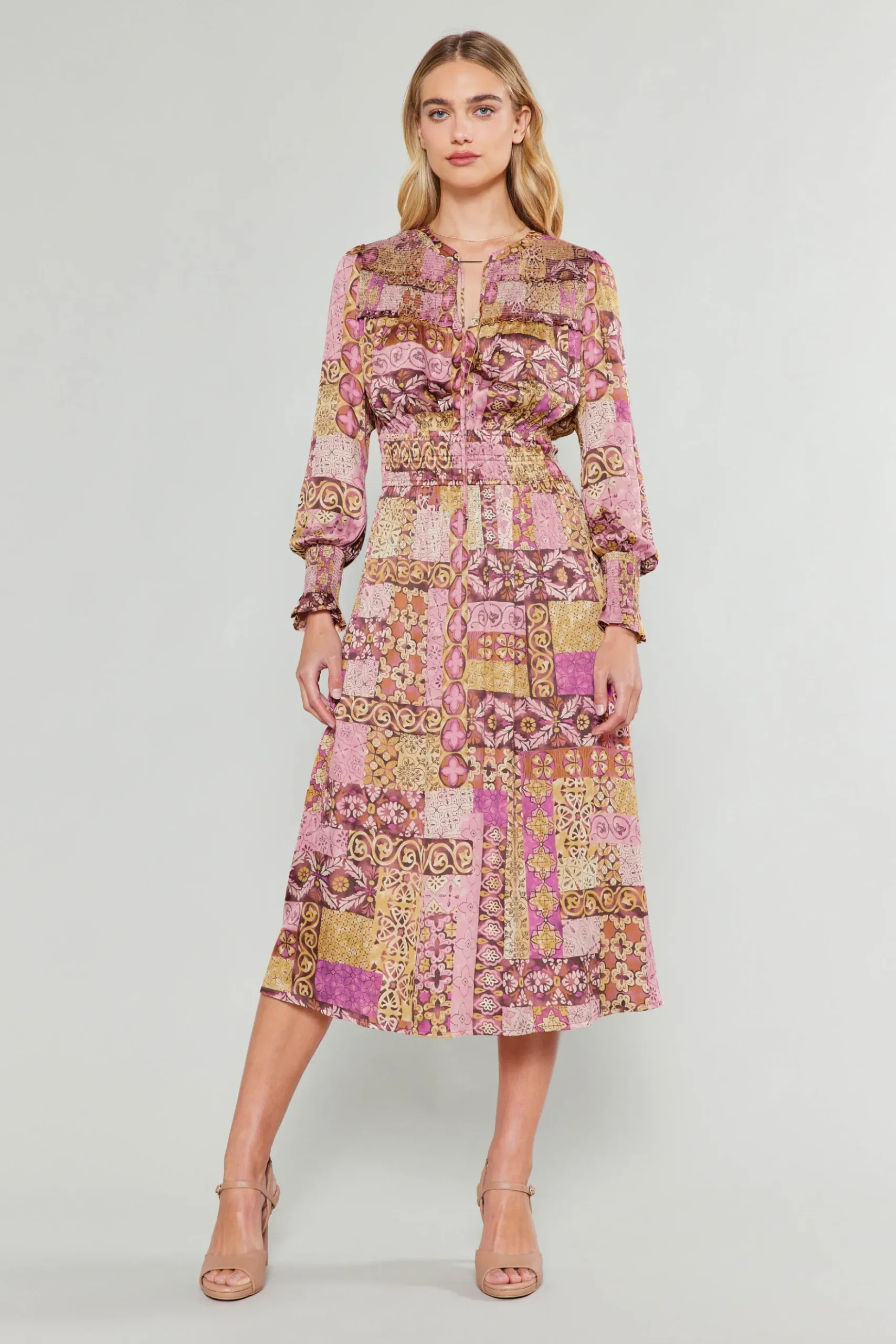 Current Air Aida Quilted Pattern Midi Dress PINKMLT Online