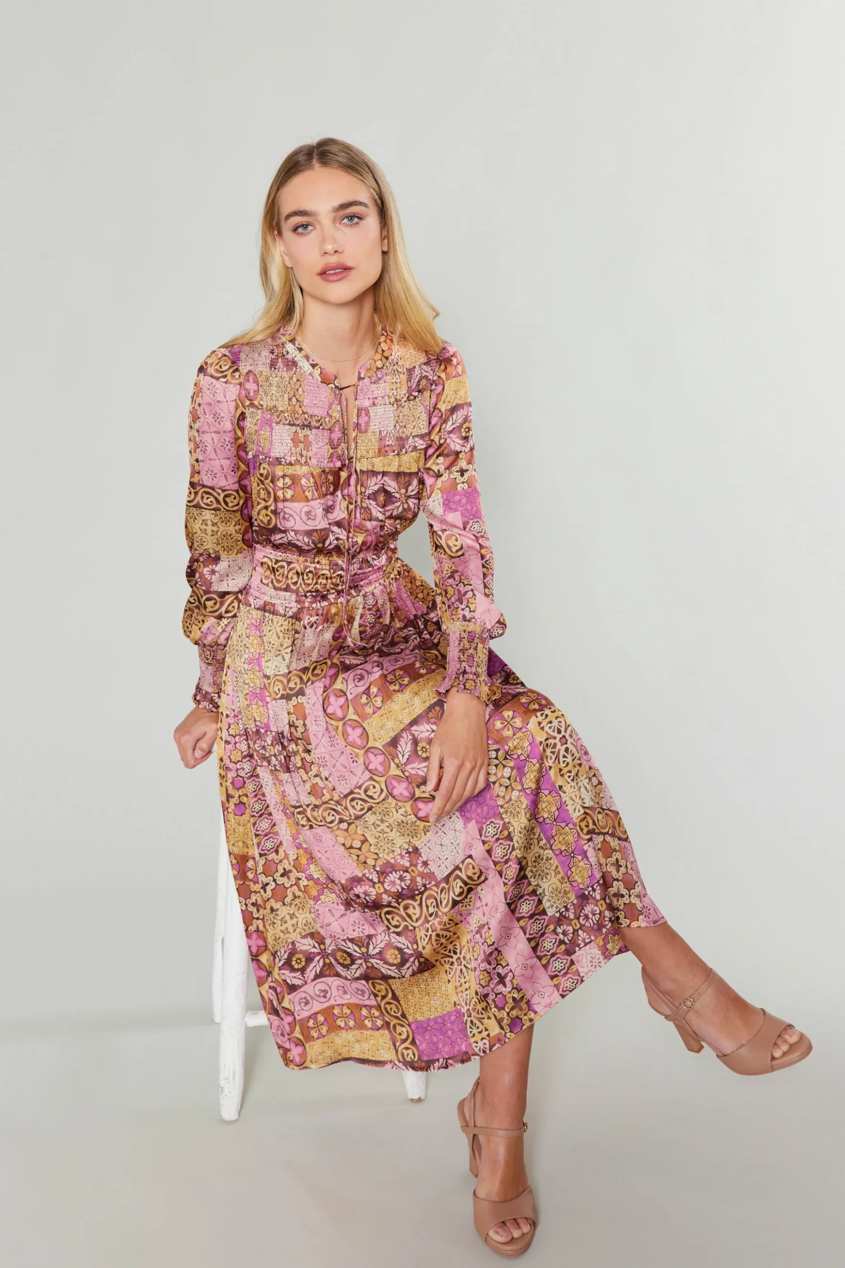 Current Air Aida Quilted Pattern Midi Dress PINKMLT Online