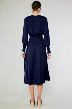 Current Air Aida Smocked Midi Dress DARKNAVY Discount