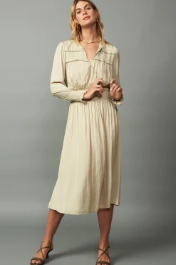 Current Air Aida Smocked Midi Dress TAUPE Clearance