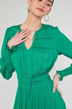 Current Air Aida Smocked Midi Dress GREEN Outlet