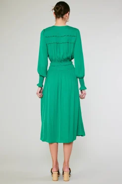 Current Air Aida Smocked Midi Dress GREEN Outlet