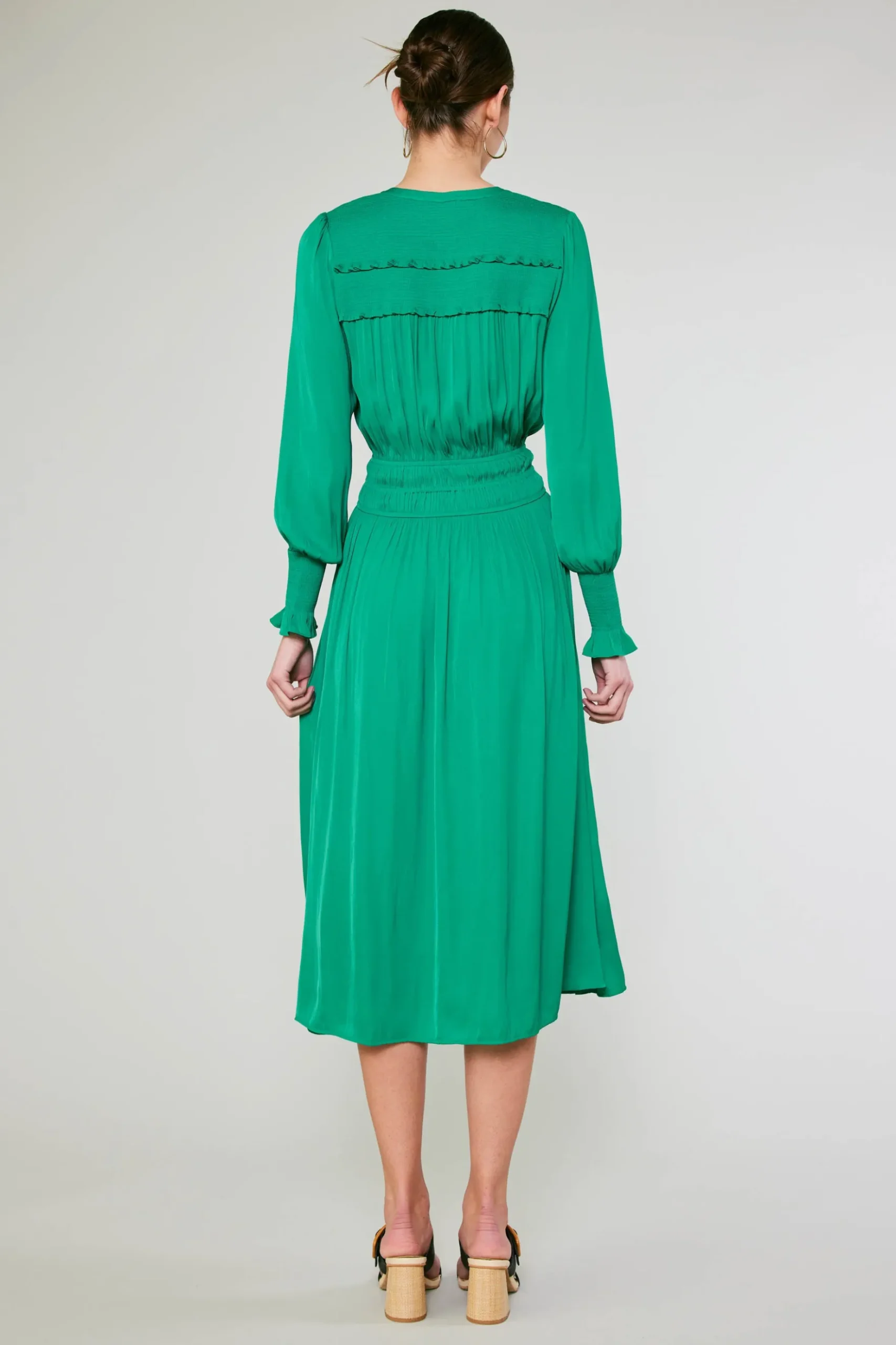Current Air Aida Smocked Midi Dress GREEN Outlet
