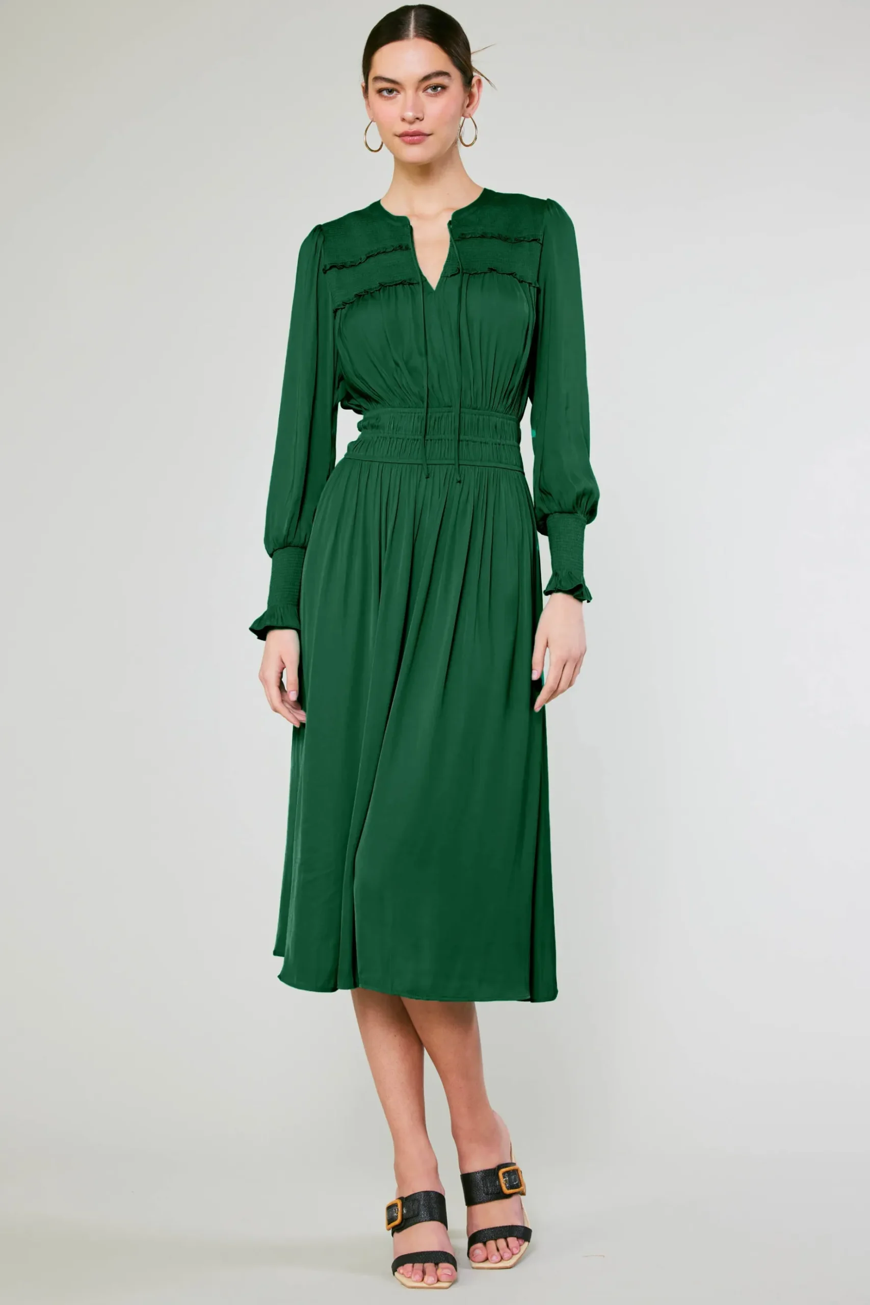 Current Air Aida Smocked Midi Dress EMERALDGREEN Outlet