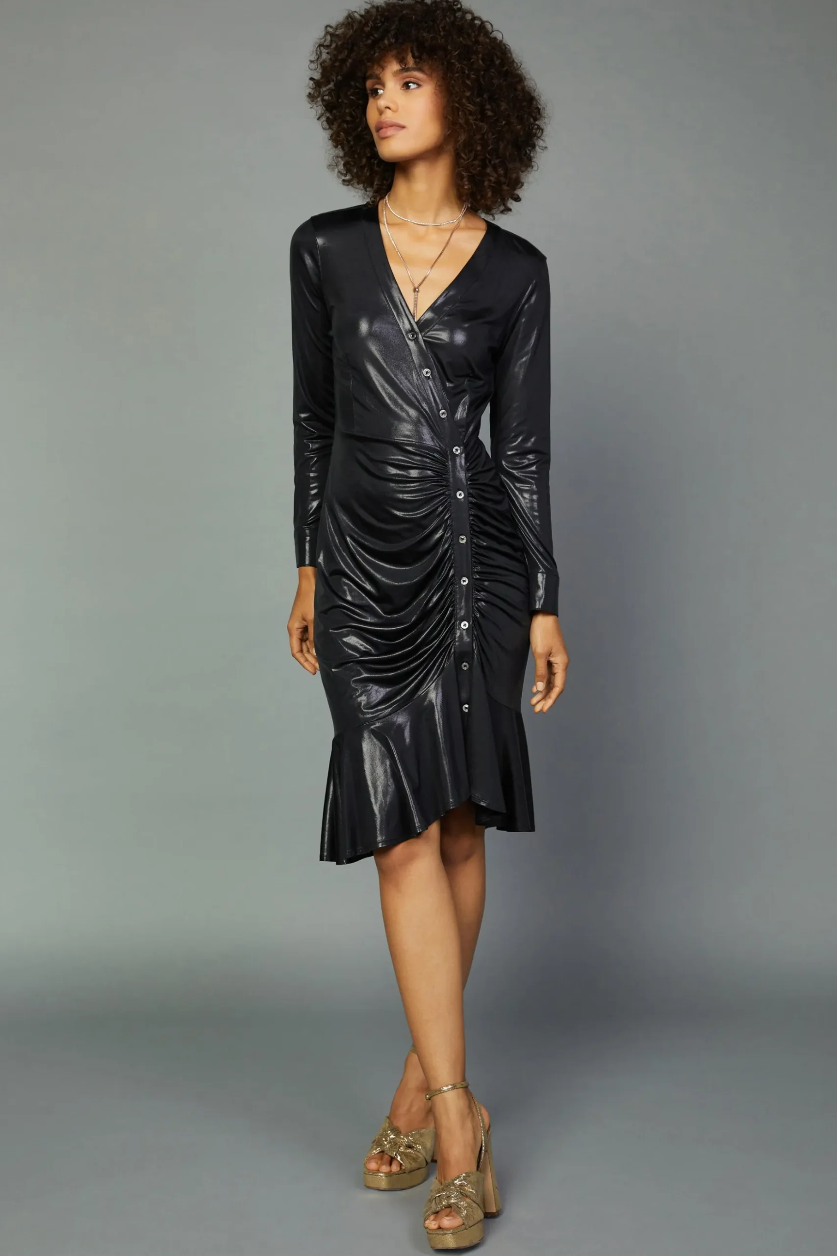 Current Air Asymmetrical Button Dress BLACK Sale