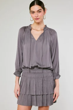 Current Air Aurelie Pleated Mini Dress TAUPEGREY New