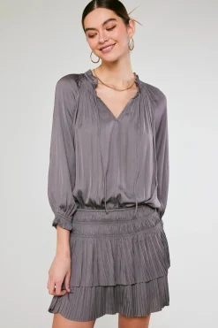 Current Air Aurelie Pleated Mini Dress TAUPEGREY New