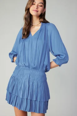 Current Air Aurelie Pleated Mini Dress FADEDBLUE Clearance