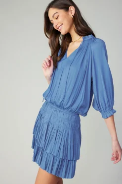 Current Air Aurelie Pleated Mini Dress FADEDBLUE Clearance