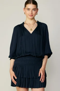 Current Air Aurelie Pleated Mini Dress DARKNAVY Clearance