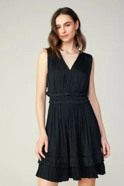 Current Air Aurora Crinkle Pleated Mini Dress BLACK New