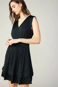 Current Air Aurora Crinkle Pleated Mini Dress BLACK New