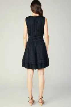 Current Air Aurora Crinkle Pleated Mini Dress BLACK New