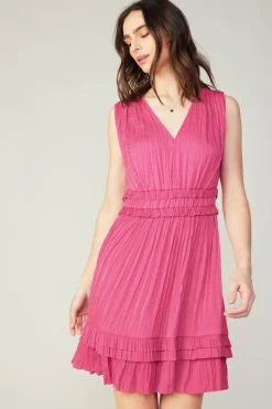 Current Air Aurora Crinkle Pleated Mini Dress FUCHSIA Fashion
