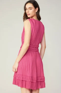 Current Air Aurora Crinkle Pleated Mini Dress FUCHSIA Fashion