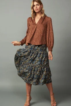 Current Air Autumn Split Neck Blouse CARAMEL Online