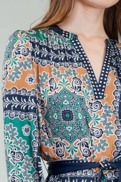Current Air Belted Abstract Midi Dress GREENMLT Discount