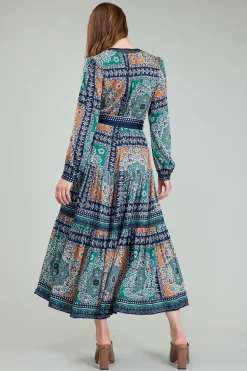 Current Air Belted Abstract Midi Dress GREENMLT Discount