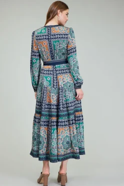 Current Air Belted Abstract Midi Dress GREENMLT Discount