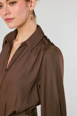 Current Air Belted Buttondown Shirt Dress COCOA Clearance