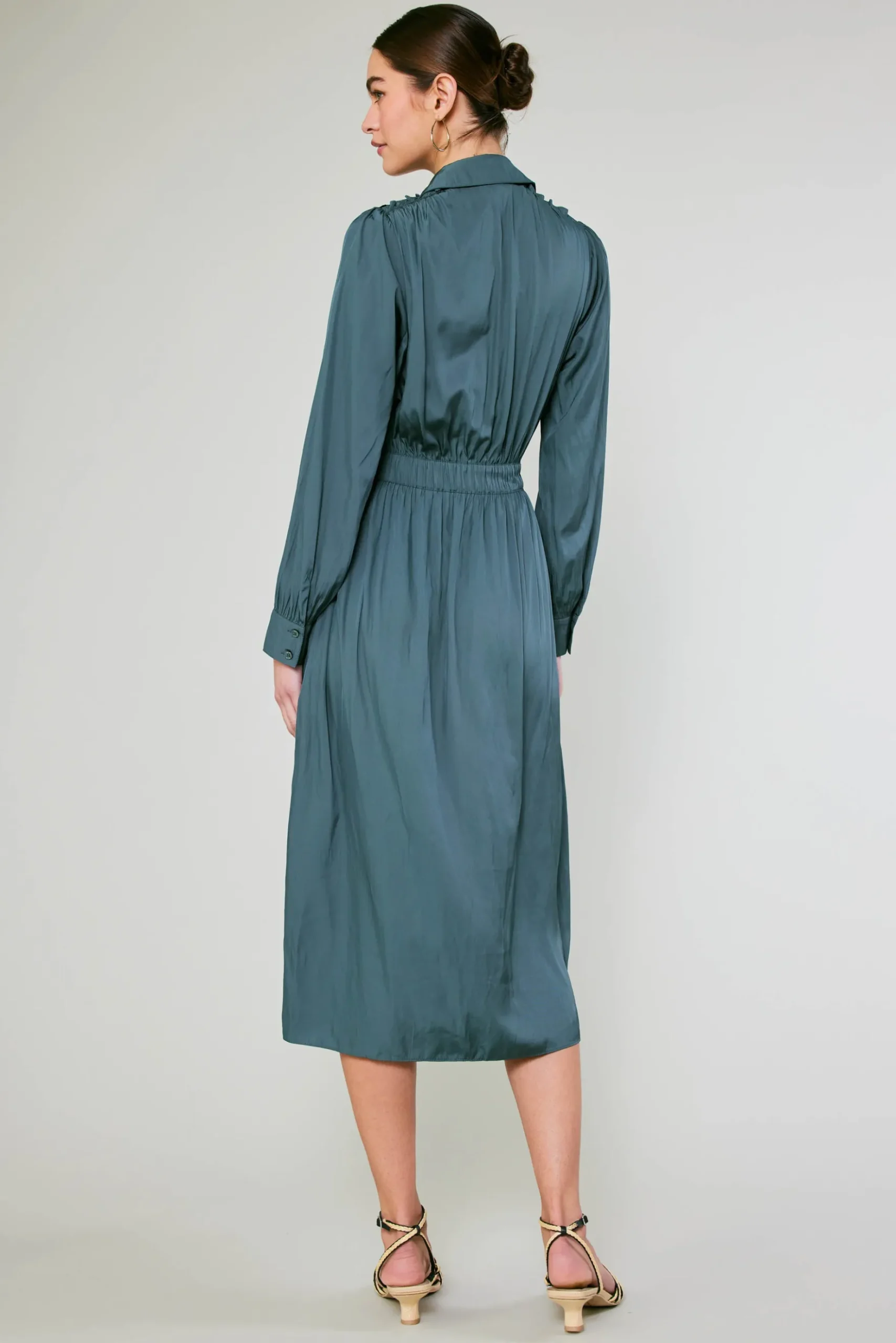 Current Air Belted Buttondown Shirt Dress FORESTGREEN Online