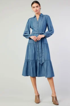 Current Air Belted Collar Shirt Dress CHAMBRAY Clearance