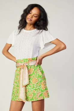 Current Air Belted Floral Patterned Shorts GREENORANGEMLT Online