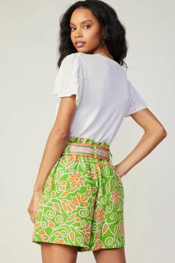 Current Air Belted Floral Patterned Shorts GREENORANGEMLT Online