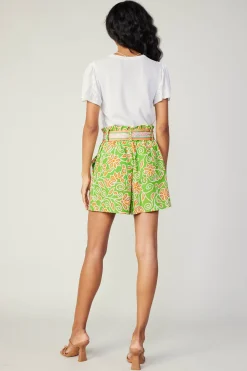 Current Air Belted Floral Patterned Shorts GREENORANGEMLT Online