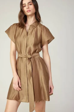 Current Air Belted Godet Mini Dress LATTE Hot