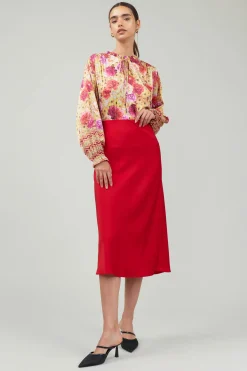 Current Air Bias Midi Skirt RED Outlet
