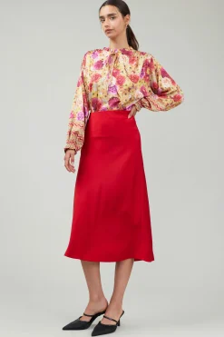 Current Air Bias Midi Skirt RED Outlet