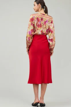 Current Air Bias Midi Skirt RED Outlet