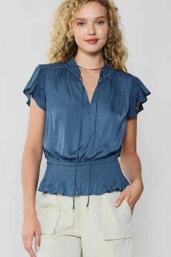 Current Air Blair Smocked Top DARKDUSTYBLUE Online