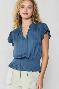 Current Air Blair Smocked Top DARKDUSTYBLUE Online