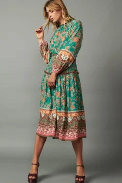 Current Air Border Multi Print Midi Dress GREENMLT Sale