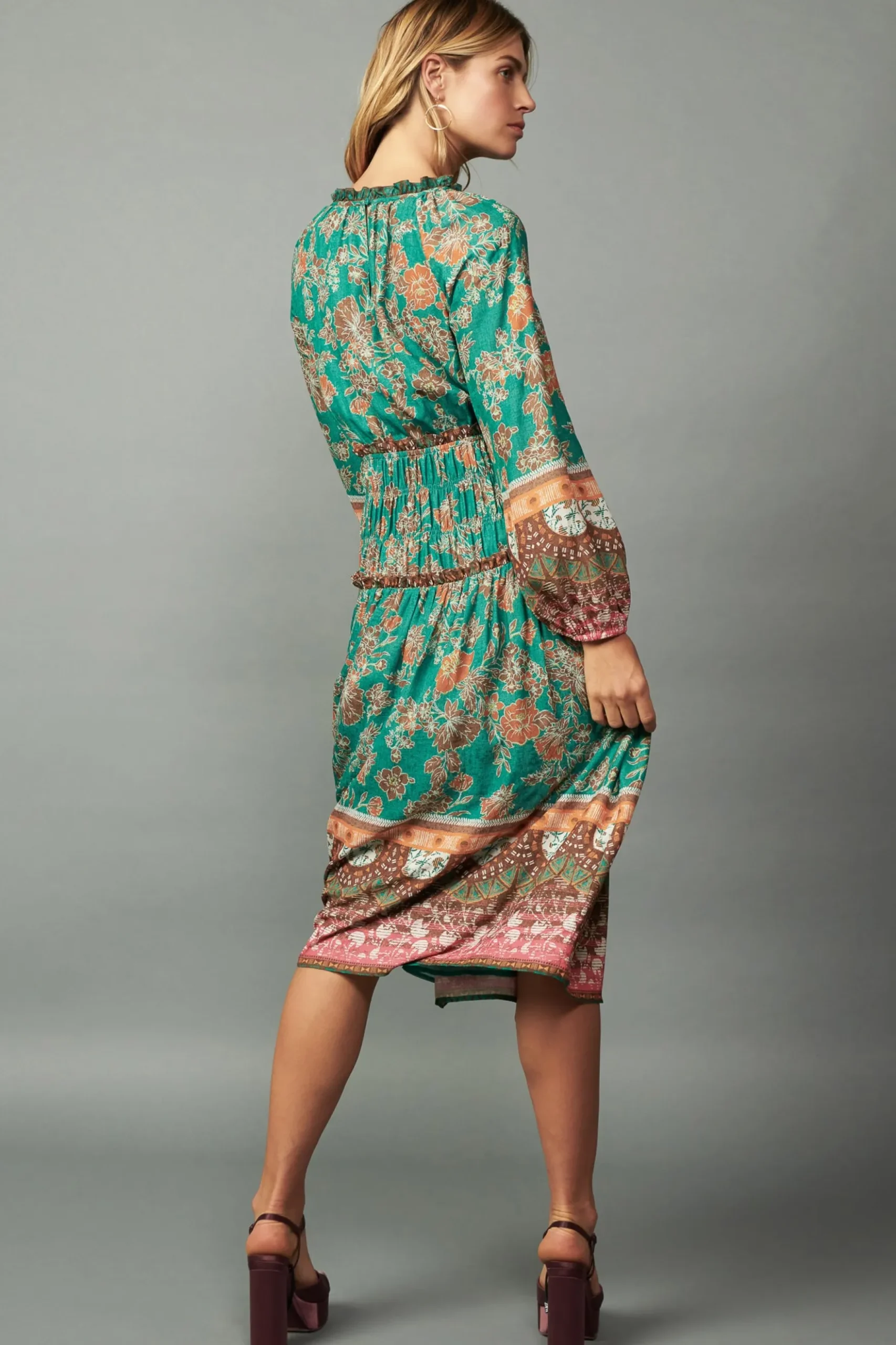 Current Air Border Multi Print Midi Dress GREENMLT Sale