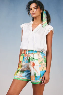 Current Air Border Print Floral Block Shorts FLORALSTRIPEMLT Clearance