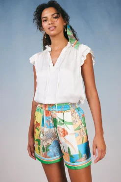 Current Air Border Print Floral Block Shorts FLORALSTRIPEMLT Clearance