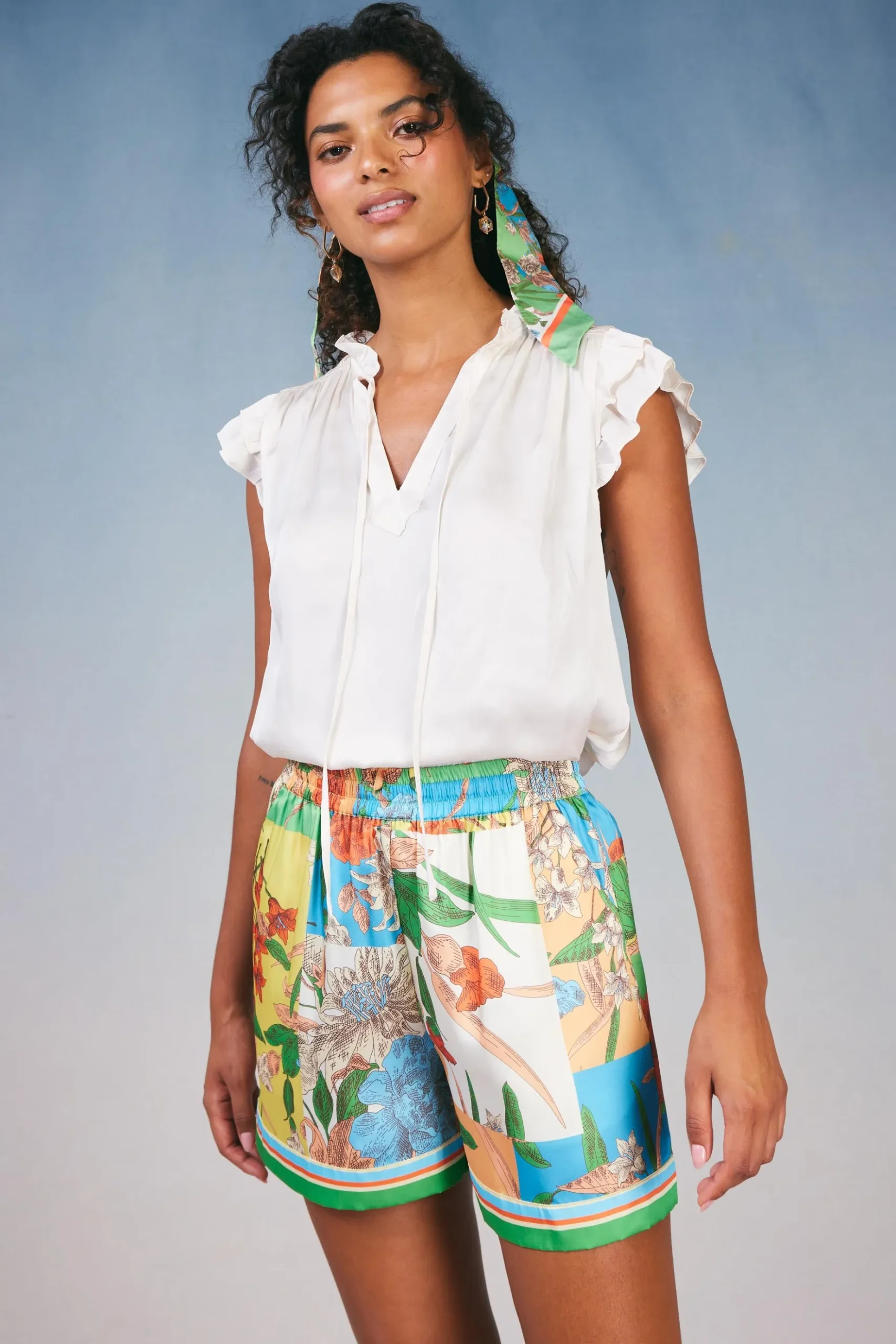 Current Air Border Print Floral Block Shorts FLORALSTRIPEMLT Clearance