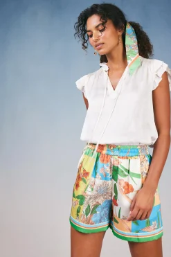 Current Air Border Print Floral Block Shorts FLORALSTRIPEMLT Clearance