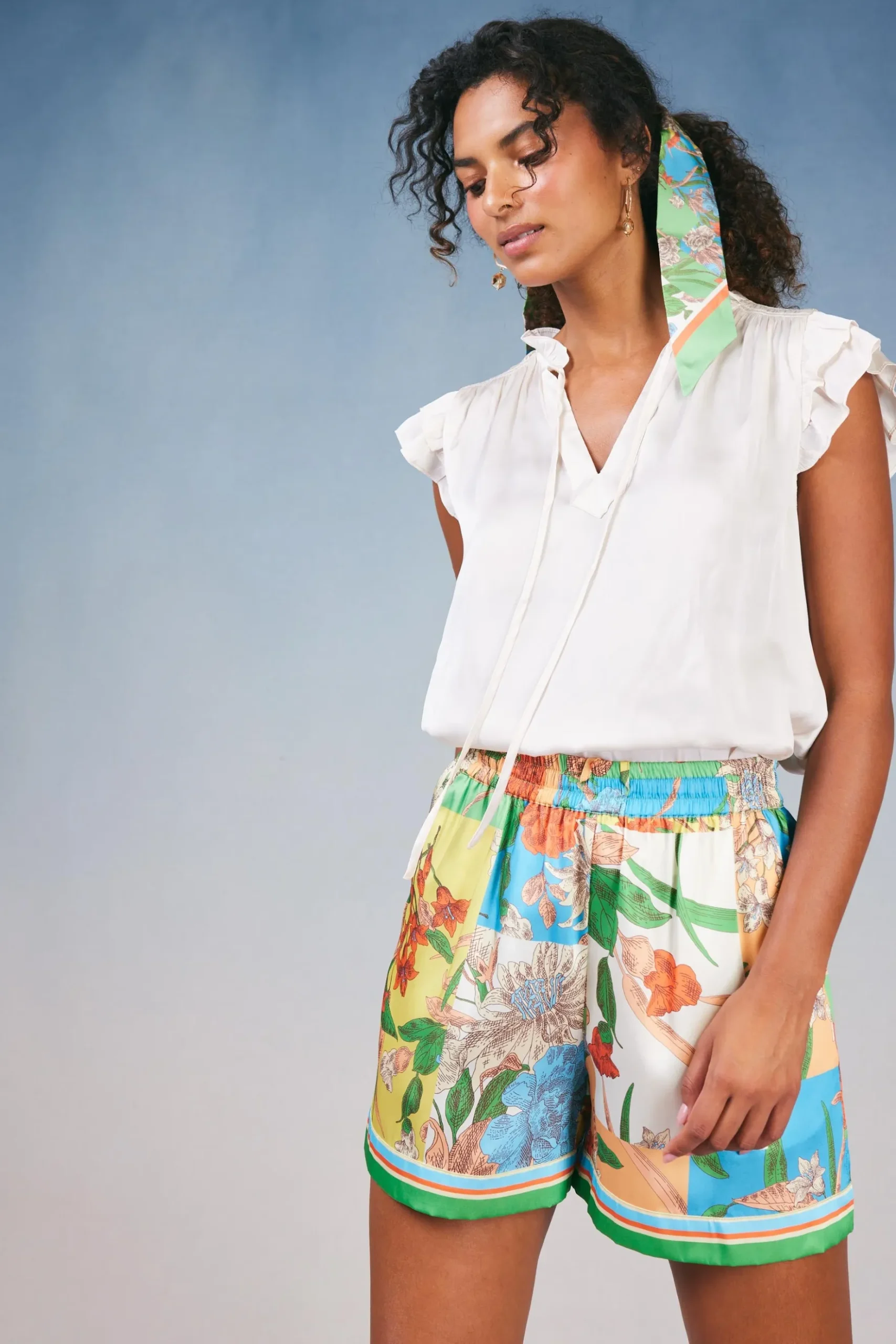 Current Air Border Print Floral Block Shorts FLORALSTRIPEMLT Clearance