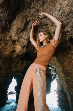 Current Air Border Print Retro Floral Pants BROWN Sale
