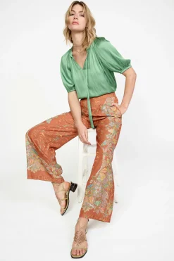 Current Air Border Print Retro Floral Pants BROWN Sale