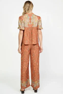 Current Air Border Print Retro Floral Blouse BROWNMLT Online